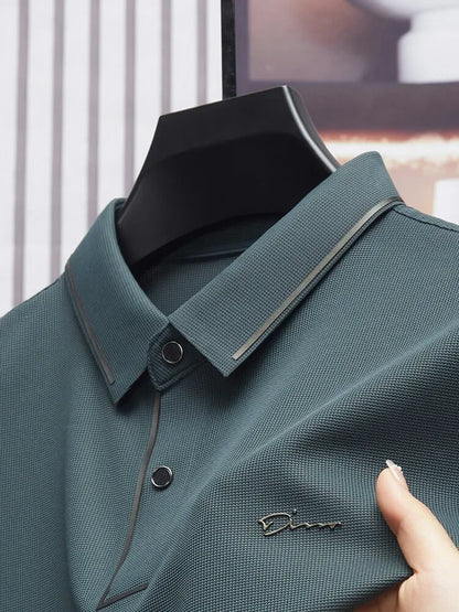 Men's New Polo Shirt Seamless Premium Luxury Cool Fabric Business Casual Golf Slim Fit Blouse Collar T-shirt - Ellianto fashion Men's