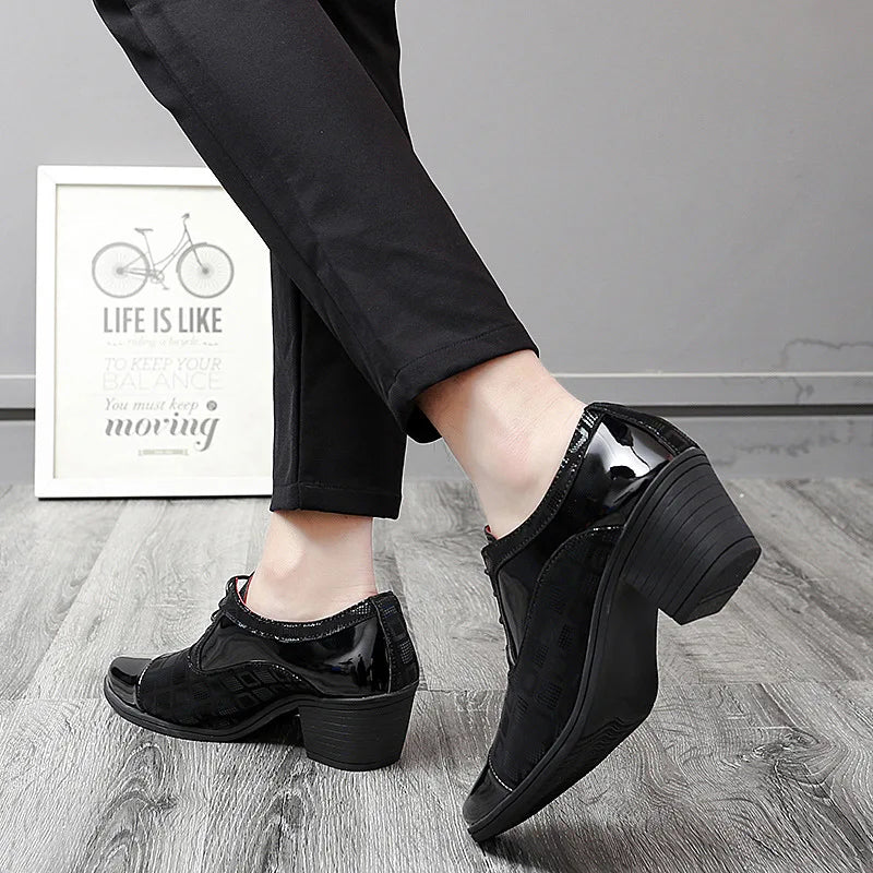 Men Formal Shoes High Heels Business Dress Shoes Male Oxfords Pointed Toe Formal Shoe for Man Luxury Wedding Party Leather Shoe - Ellianto fashion Men's