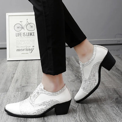 Men Formal Shoes High Heels Business Dress Shoes Male Oxfords Pointed Toe Formal Shoe for Man Luxury Wedding Party Leather Shoe - Ellianto fashion Men's