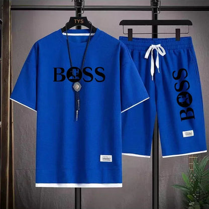 Men's luxury sportswear set casual fitness T-shirt and shorts 2-piece set with short sleeves summer 2025 - Ellianto fashion Men's