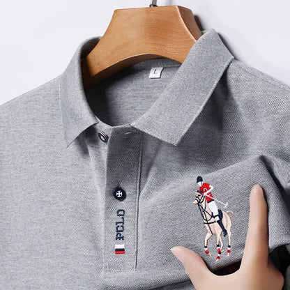 Set 2025 European and American men's embroidered casual and fashionable business short-sleeved POLO shirt, summer comfortable and br - Ellianto fashion Men's