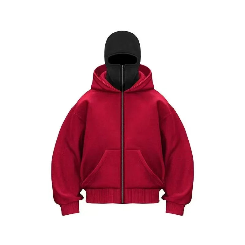 Men’s Balaclava Hoodie – Lightweight Y2K Gothic Harajuku Style with Double Hood, Zipper, and Mask for Winter Streetwear Comfort