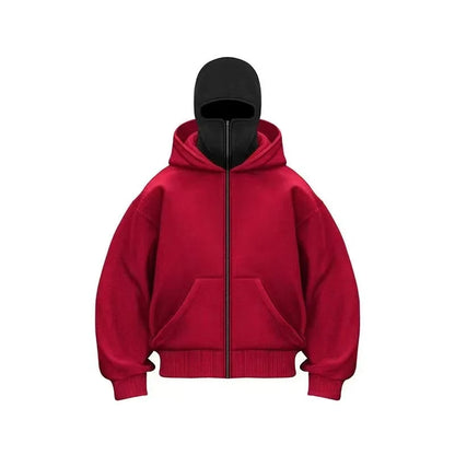 Men’s Balaclava Hoodie – Lightweight Y2K Gothic Harajuku Style with Double Hood, Zipper, and Mask for Winter Streetwear Comfort