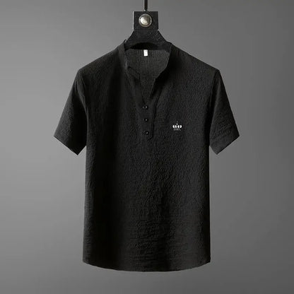 New 2025 Men's Slim Fit Short Sleeve Sportswear Set Casual Embroidered V-Neck Chinese Style Lightweight Two-Piece Suit - Ellianto fashion Men's