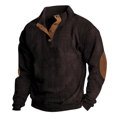 Spring-Autumn Stand-Collar Sweatshirt – Comfortable Patchwork Corduroy and Effortless Casual Style for the Modern Gentleman