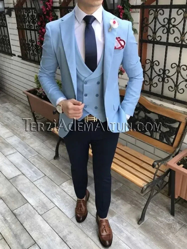 Slim Fit Formal Men Suits 3 Pcs Groom Tuxedos Notch Lapel Olive Green Groom Tuxedo for Wedding Best Man (Jacket + Vest + Pants) - Ellianto fashion Men's