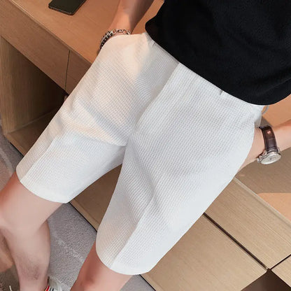 Summer Men Waffle Thin Coffee Suit Shorts Streetwear Fashion Male Clothes Korean Casual Pocket Straight 5 Points Ice Short Pants - Ellianto fashion Men's