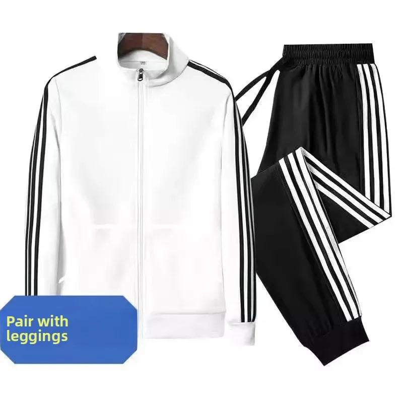 Casual Sportswear Set for Men Spring Autumn Thin Three-Stripes Open Cardigan Hoodie Pants Combo Lightweight Male Outfit - Ellianto fashion Men's