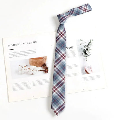 Vintage Brown Plaid Necktie Women's Lazy Person's Japanese Style Preppy Small Tie Bow Tie Handmade Men's Tie