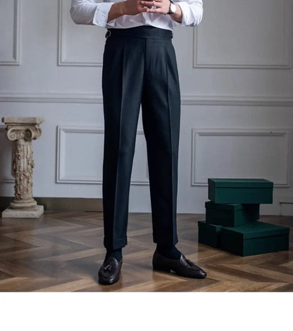 High Waist Straight Leg Casual Men's Trousers Italian Neapolitan Style Versatile Long Pants British Retro Suiting - Ellianto fashion Men's
