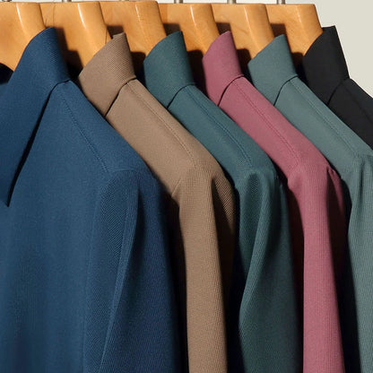 Men's Short Sleeve Solid Color Polo Shirt Breathable Comfortable Elastic Top New Arrivals Casual Business Style - Ellianto fashion Men's