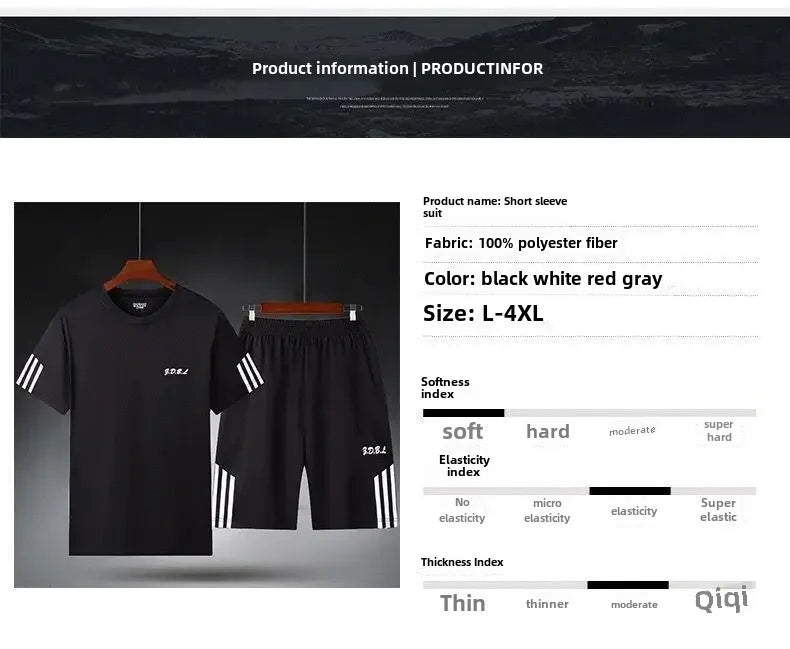 2025 Summer New Men's Round Neck Short Sleeve Casual Loose-fit Quick Dry Breathable Sports Suit - Ellianto fashion Men's