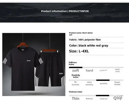 2025 Summer New Men's Round Neck Short Sleeve Casual Loose-fit Quick Dry Breathable Sports Suit - Ellianto fashion Men's