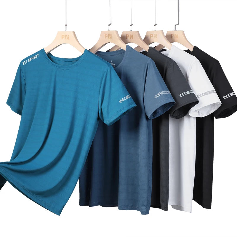 CHRLCK Plus Size Summer Ice Silk Short Sleeve T-Shirt Men's Loose Thin Sports T-shirt For Seniors Outdoor Fitness Casual T-shirt - Ellianto fashion Men's