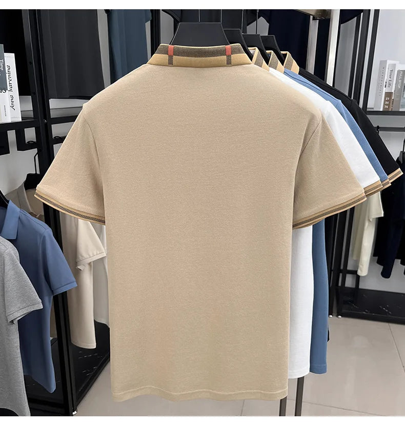 New men's fashionable short sleeved summer designer exquisite craftsmanship embroidery stand collar polo business casual T-shirt - Ellianto fashion Men's