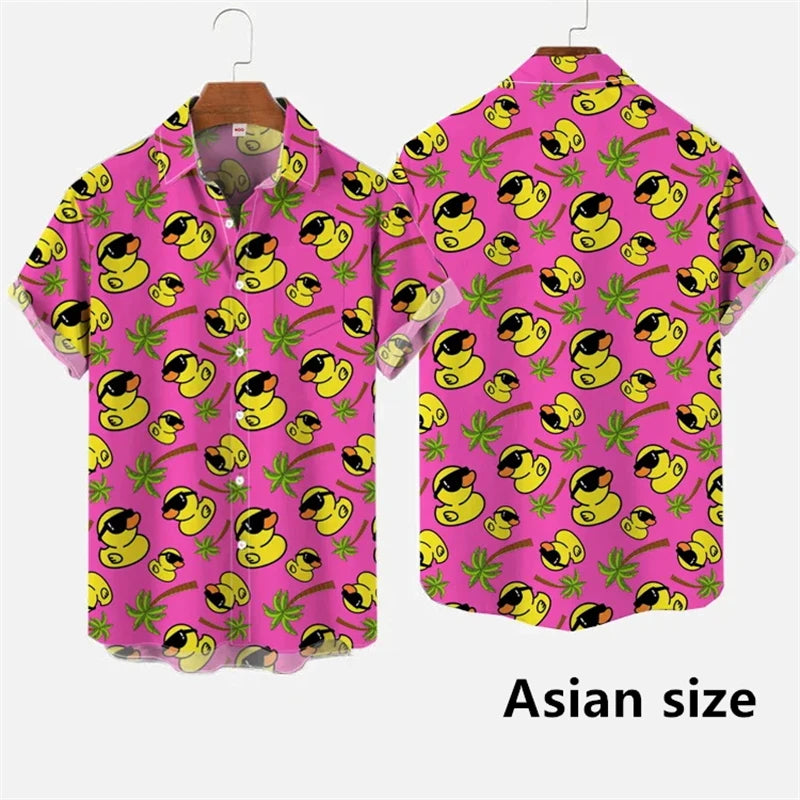 Hawaiian 3D Cartoon Duck Short-Sleeve Shirt – Fun, Lightweight Comfort and Effortless Summer Streetwear Style for the Modern Gentleman