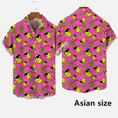 Hawaiian 3D Cartoon Duck Short-Sleeve Shirt – Fun, Lightweight Comfort and Effortless Summer Streetwear Style for the Modern Gentleman