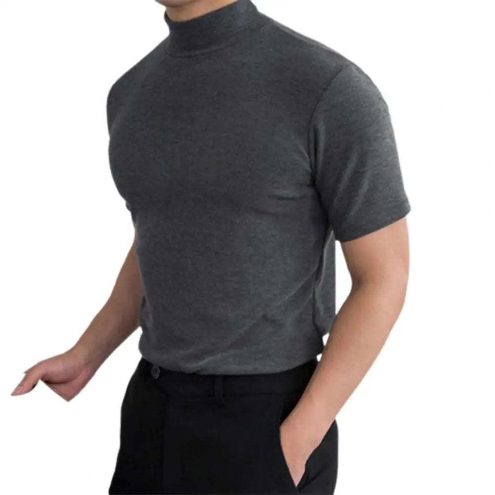Men T-shirts Summer Fitness Short Sleeve Tees High Collar Basic T-shirt Base T Shirt for Men's Tops camisa masculina 짝퉁명품 남성의류 - Ellianto fashion Men's