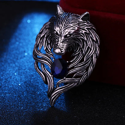 Wolf Brooche Rhinestone Collar Pins Badge Brooches Fashion Suit Shirt Clothing Jewelry for Men Accessories New Vintage Animal