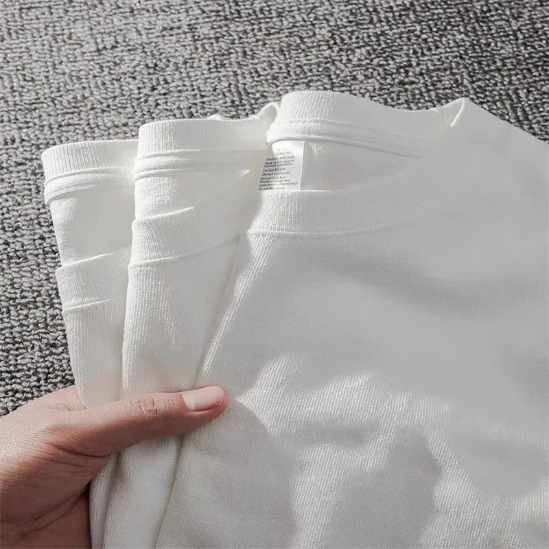 Solid Color Heavyweight T-shirt for Both Men and Women Summer Loose Fitting Pure Cotton Pure White Couple Top with A Base Shirt