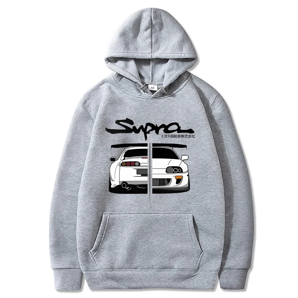Initial D Supra Hoodie – Lightweight Japanese-Style Manga Print Sweatshirt with Loose Fit and Long Sleeves for Spring-Autumn Comfort