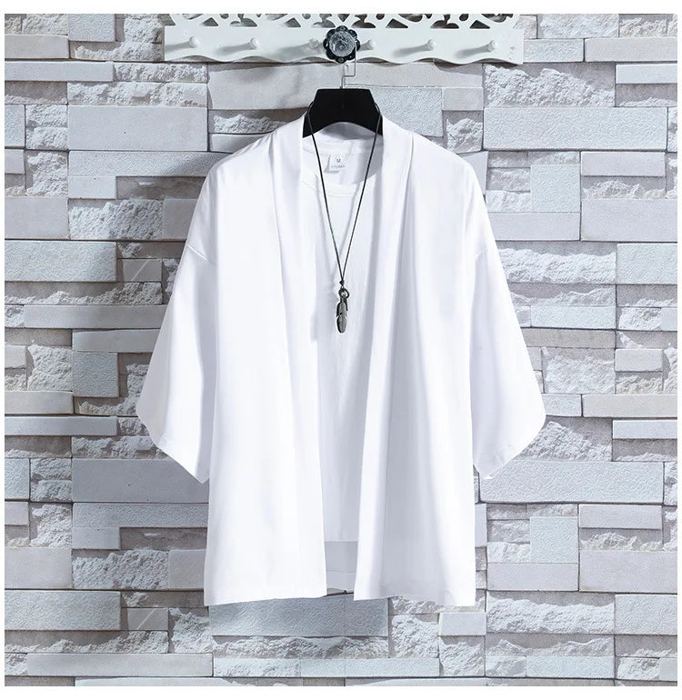Kimono Men Cloak Kimono Para Hombre Black Coat White Cloak Beach Shirt Summer Haori Men Unisex Samurai Clothing Japanese Men - Ellianto fashion Men's