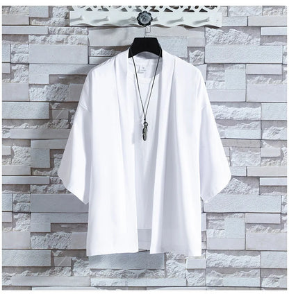 Kimono Men Cloak Kimono Para Hombre Black Coat White Cloak Beach Shirt Summer Haori Men Unisex Samurai Clothing Japanese Men - Ellianto fashion Men's