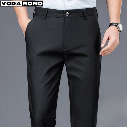 Men's casual pants business formal trousers men's summer thin straight leg loose middle-aged men's pants ice silk pants - Ellianto fashion Men's