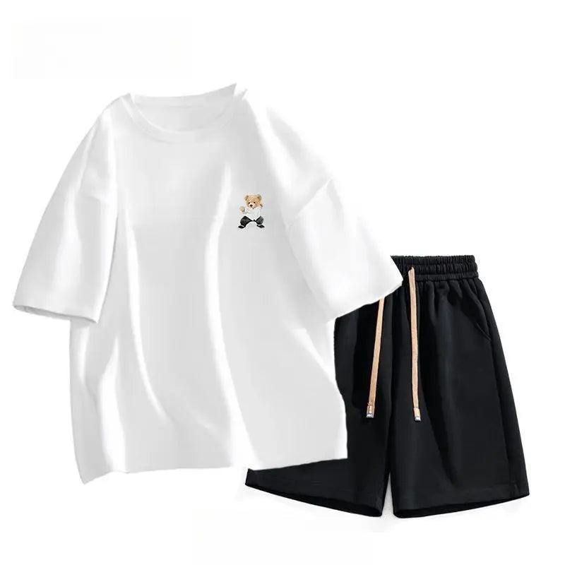 Men's Suit, Pure Cotton Printed Short-sleeved Top, Casual Summer Wear with High-end Trendy T-shirt, Youth Clothes, Cool - Ellianto fashion Men's