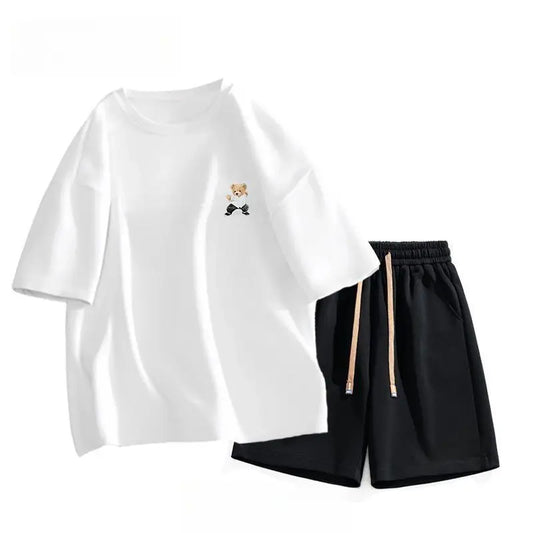 Men's Suit, Pure Cotton Printed Short-sleeved Top, Casual Summer Wear with High-end Trendy T-shirt, Youth Clothes, Cool - Ellianto fashion Men's