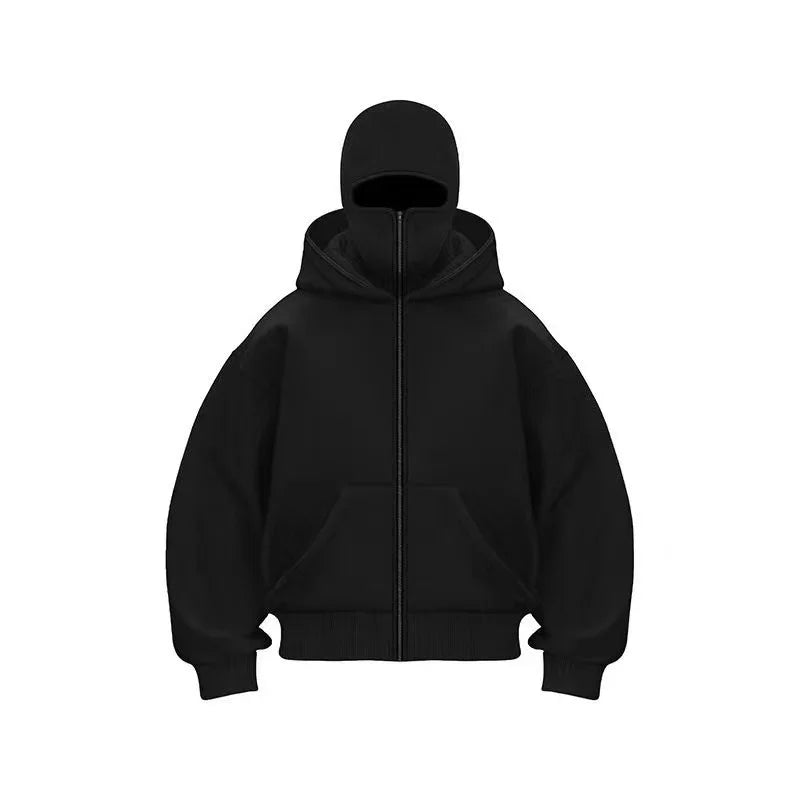Men’s Balaclava Hoodie – Lightweight Y2K Gothic Harajuku Style with Double Hood, Zipper, and Mask for Winter Streetwear Comfort