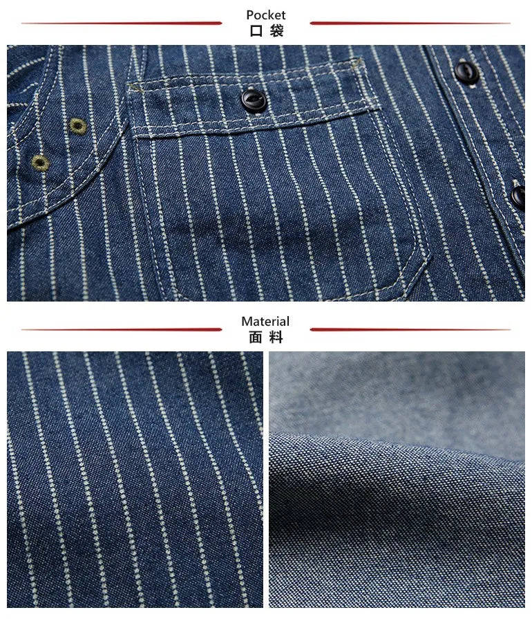 Non Stock Wabash Dot Striped Shirt Vintage Style Button Down Workshirt For Men - Ellianto fashion Men's