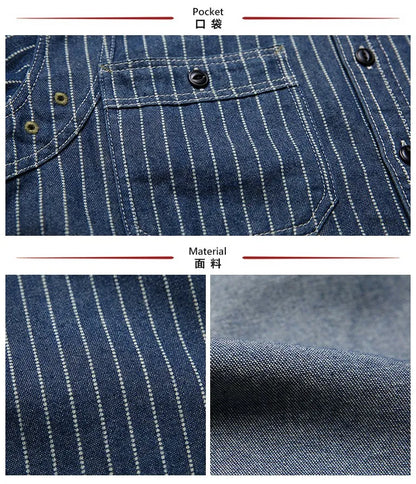 Non Stock Wabash Dot Striped Shirt Vintage Style Button Down Workshirt For Men - Ellianto fashion Men's