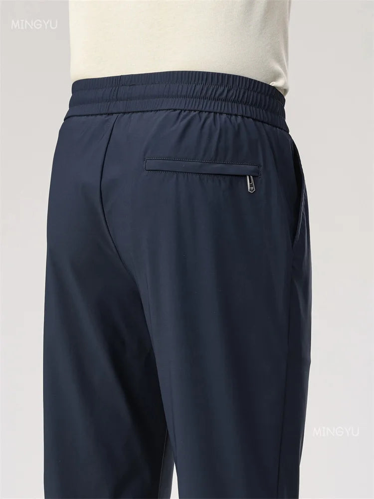 Summer High Stretch Smooth Ice Silk Casual Pants Man Thin Soft Elastic Waist Korean Grey Sweatpants Sports Jogging Trousers Male - Ellianto fashion Men's