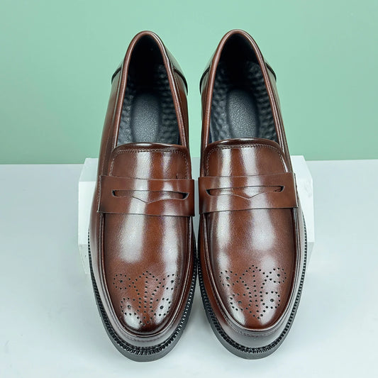 Men's Formal Leather Shoes British Style Oxford Loafers Round Toe Breathable Non-Slip Business Dress Wedding Office Casual Shos - Ellianto fashion Men's