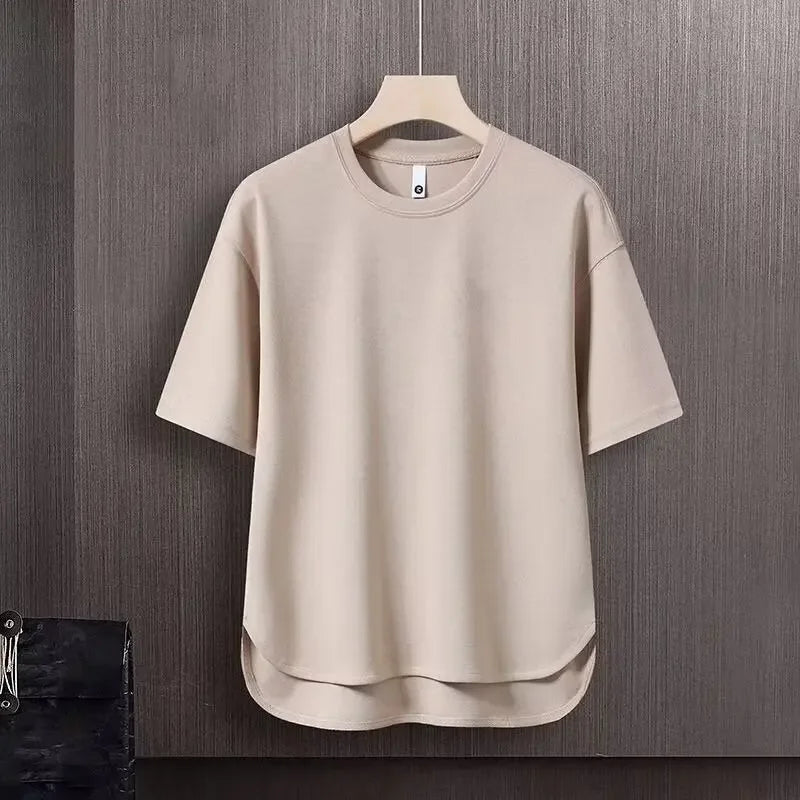 Pure Color Men's T-Shirt Set Short Sleeve Summer Trendy Two-Piece Suit Casual Comfortable Breathable Male Model Clothing - Ellianto fashion Men's