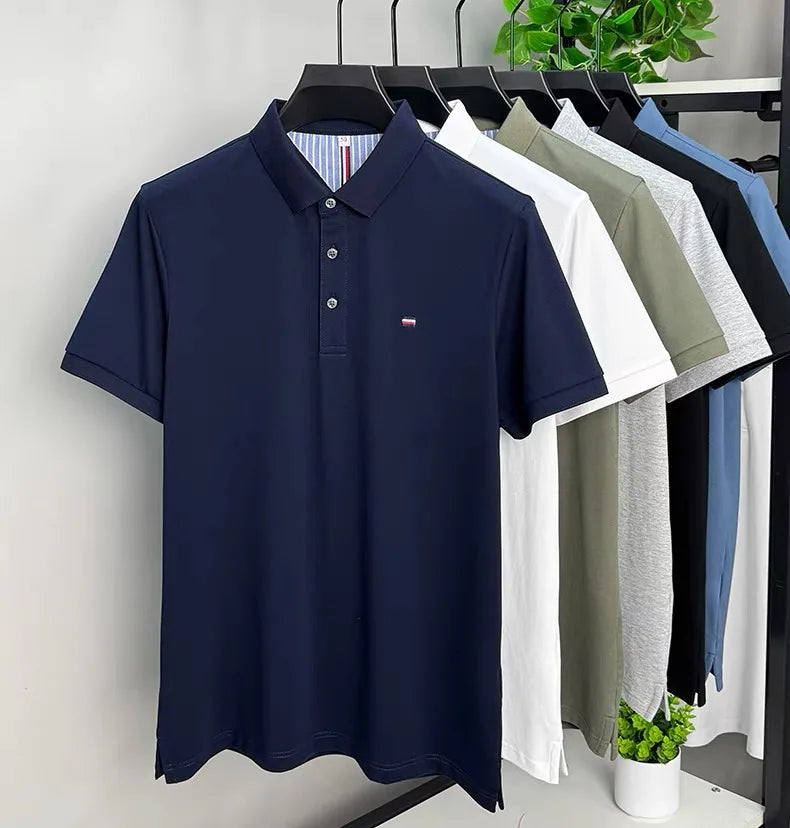 High end summer ice silk breathable short sleeve POLO shirt men's fashion brand classic embroidery business casual Paul T-shirt - Ellianto fashion Men's