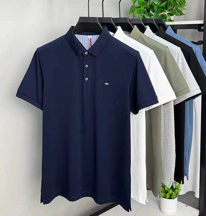 High end summer ice silk breathable short sleeve POLO shirt men's fashion brand classic embroidery business casual Paul T-shirt - Ellianto fashion Men's