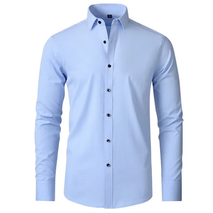 High Elasticity Seamless Spandex Shirt Men Long Sleeve Slim Fit Casual Solid Color Social Formal Dress Shirts 2025 - Ellianto fashion Men's