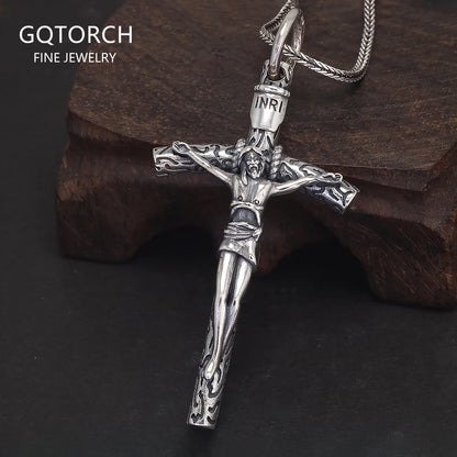 Pure 925 Sterling Silver Crucifix Cross Pendant for Men Women Vintage Catholic Christ Jesus Necklace Regilion Jewelry - Ellianto fashion Men's