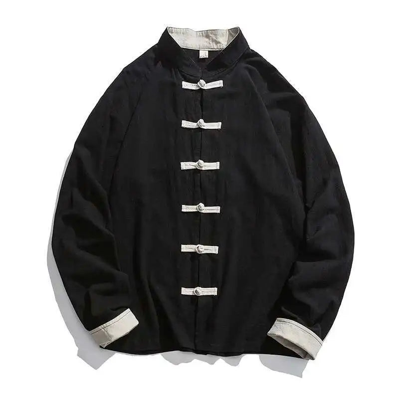 Mens Traditional Chinese Clothing Spring Autumn Solid Tang Suit Men Kung Fu Tai Chi Master Costume Male Tops Jackets Gift - Ellianto fashion Men's