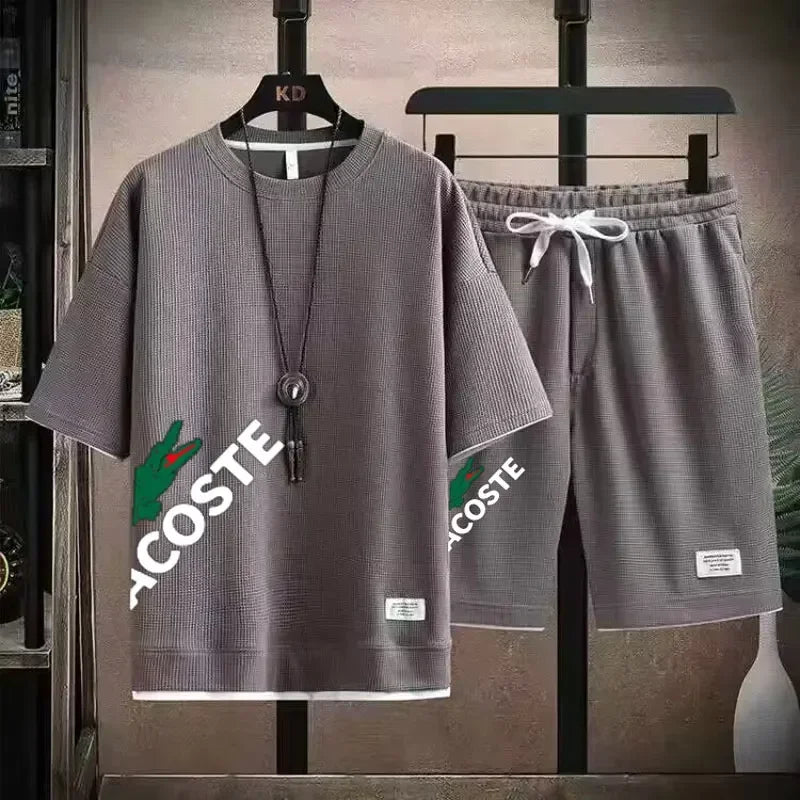 2025 sets of 2 pieces, waffle prints, men's shorts, summer sportswear, men's fashion, comfort and fashion, sportswear sets - Ellianto fashion Men's