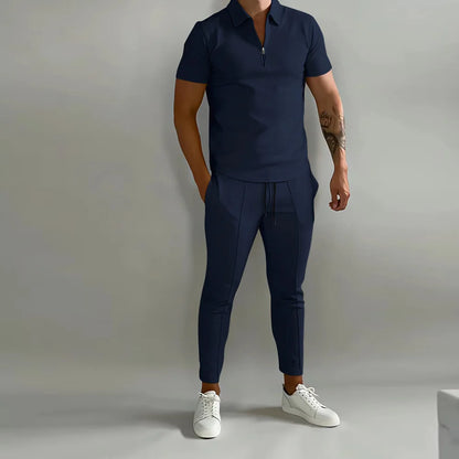 set Spring And Summer New Men's POLO Shirt Short Sleeve Pants Suit Solid Color Simple Fashion Light Daily High Quality Men's Wear - Ellianto fashion Men's