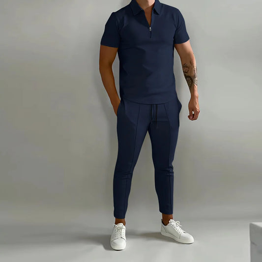 set Spring And Summer New Men's POLO Shirt Short Sleeve Pants Suit Solid Color Simple Fashion Light Daily High Quality Men's Wear - Ellianto fashion Men's