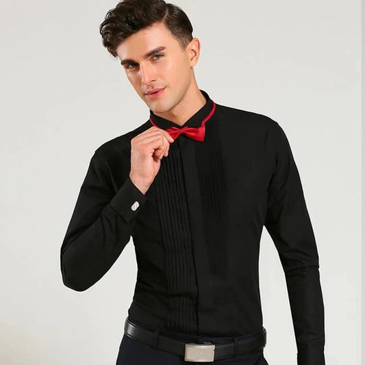 M~6XL Men's French Cuff Dress Shirt White Long Sleeve Social Male Shirts Regular Fit Party Dinner Wedding Cufflinks Formal Shirt - Ellianto fashion Men's