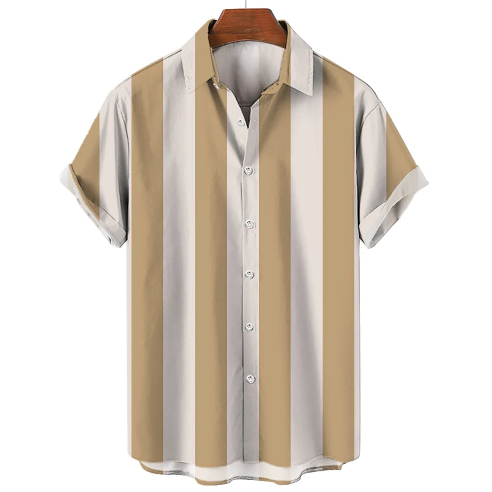 Men's Hawaiian Short Sleeve Shirt Elegant Summer Stripes Print Fashion Casual Social Oversized Y2k Harajuku Luxury Clothing Hot - Ellianto fashion Men's
