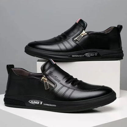 Business Men's Leather Shoes Fashion Man Dress Shoes Autumn ZIP Man's Sneakes 2025 New Lightweight Flat Male Casual Loafers - Ellianto fashion Men's