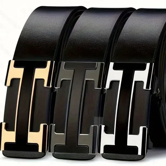 Casual Men's Fashion Automatic Buckle Leather Belt for Middle-aged And Young Business Casual Match All the Time Waist Belt