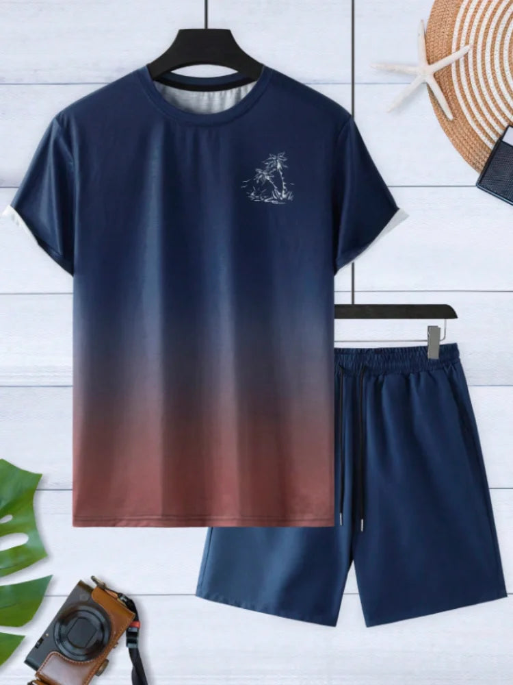 Set Men's Short Sleeve Shorts Set Hawaiian Fashion Suit Summer Casual Outdoor Beach 2pcs Men Clothing Male - Ellianto fashion Men's
