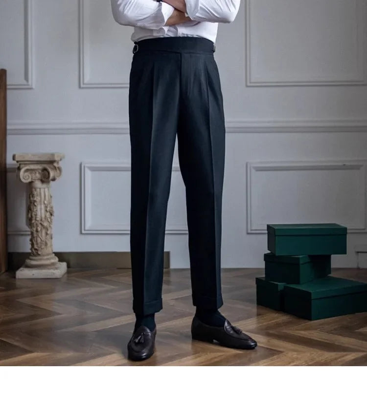 High Waist Straight Leg Casual Men's Trousers Italian Neapolitan Style Versatile Long Pants British Retro Suiting - Ellianto fashion Men's